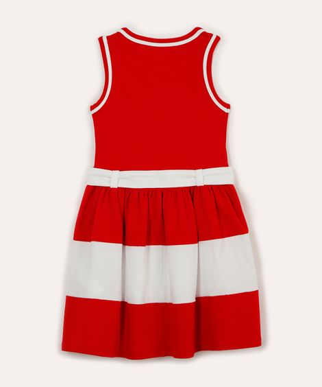 vestido infantil de algodão listrado vermelho