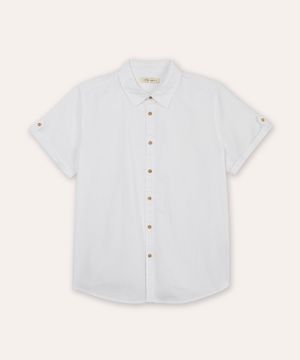 camisa de algodão juvenil manga curta off white