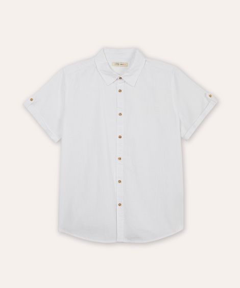 camisa de algodão juvenil manga curta off white