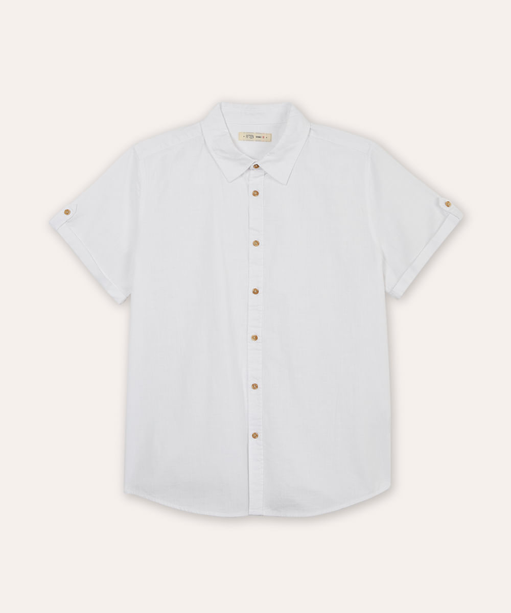 camisa de algodão juvenil manga curta off white