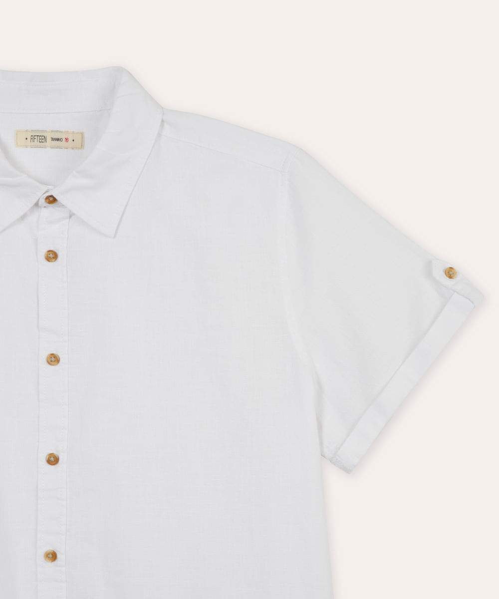 camisa de algodão juvenil manga curta off white