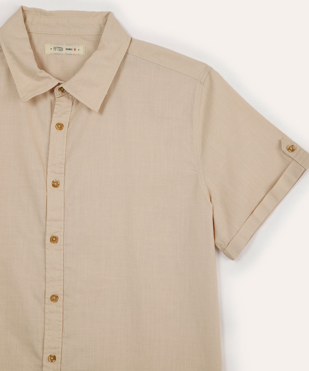 camisa de algodão juvenil manga curta bege