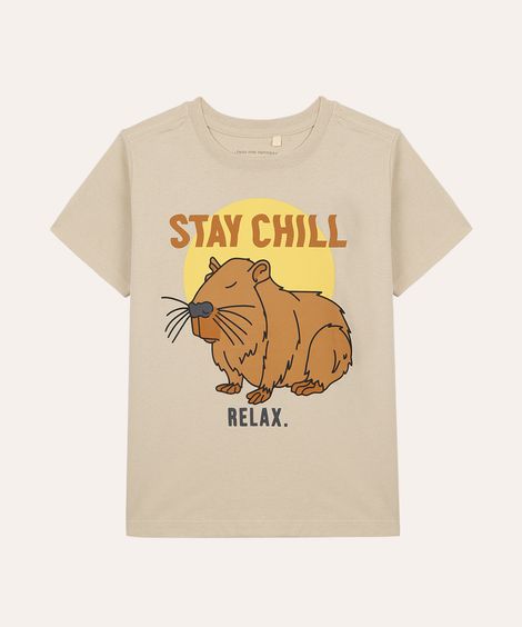 camiseta de algodão infantil capivara bege