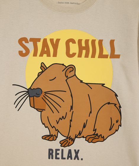 camiseta de algodão infantil capivara bege