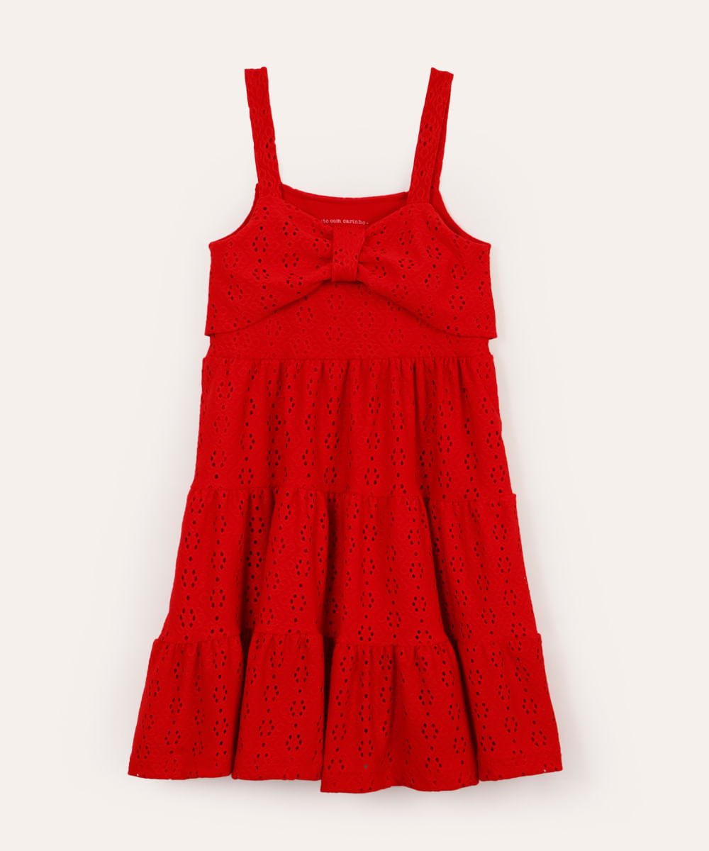 vestido de laise infantil floral vermelho