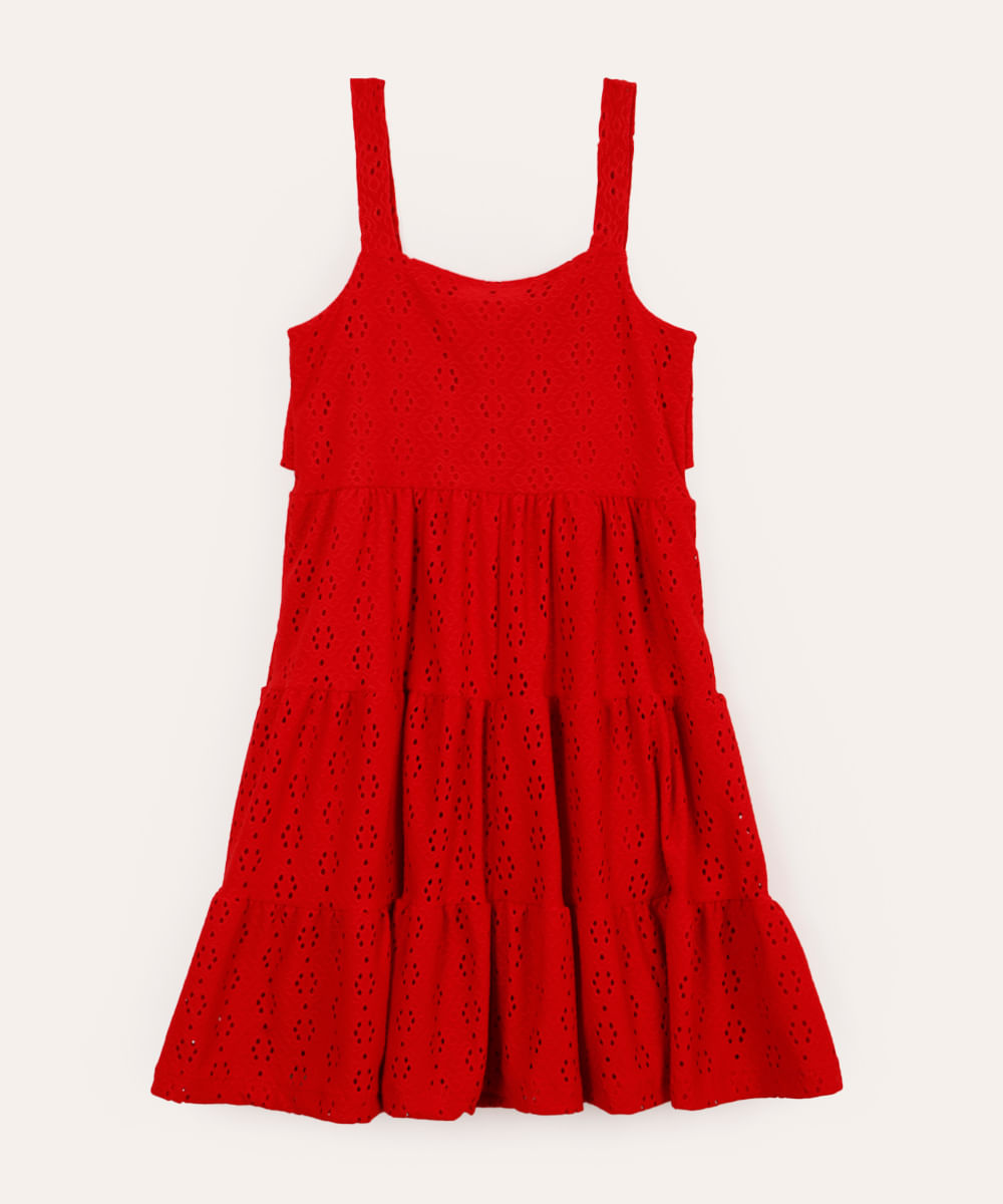 vestido de laise infantil floral vermelho