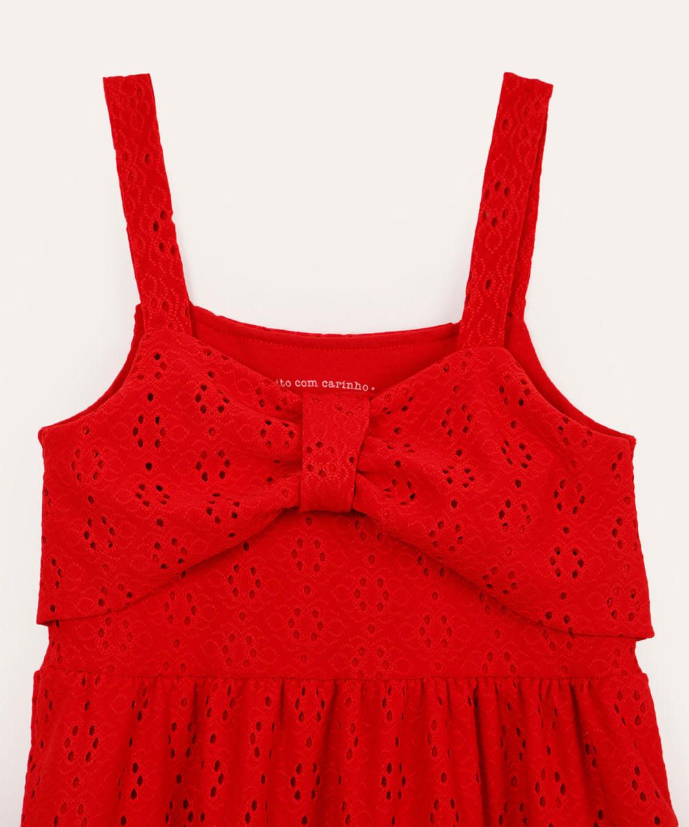 vestido de laise infantil floral vermelho