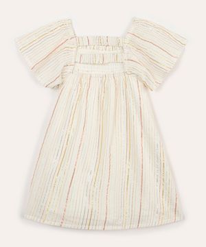 vestido infantil de algodão com lurex listrado off white