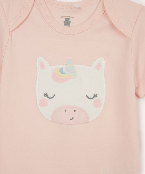 conjunto longo infantil de algodão unicórnio rosa