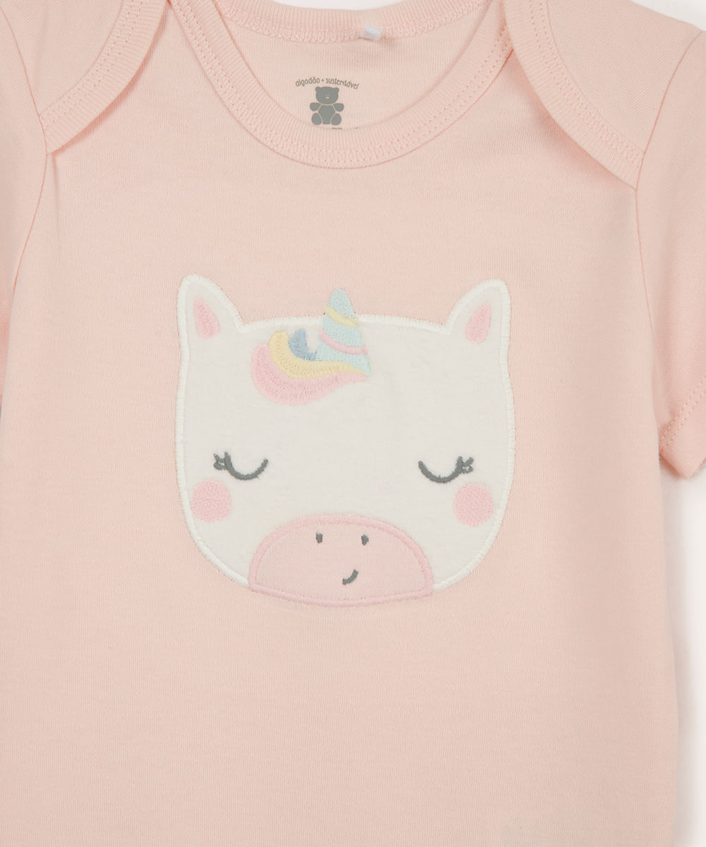 conjunto longo infantil de algodão unicórnio rosa