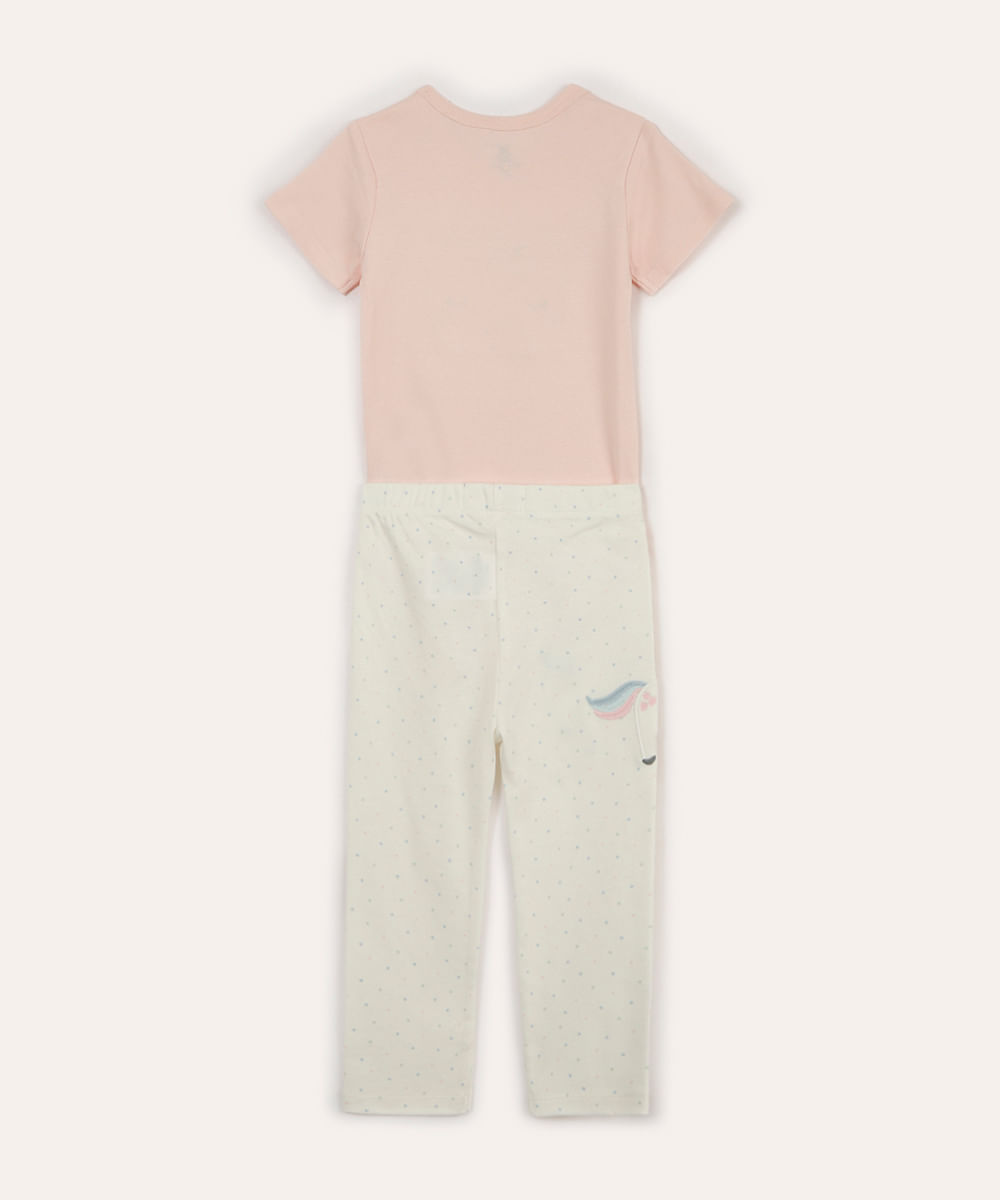conjunto longo infantil de algodão unicórnio rosa