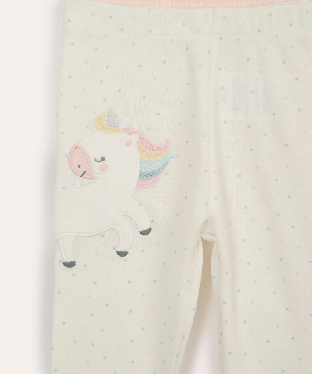 conjunto longo infantil de algodão unicórnio rosa