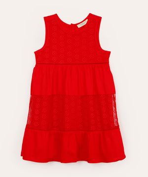 vestido midi infantil com recortes floral vermelho