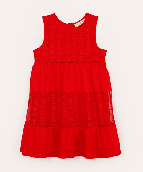 vestido midi infantil com recortes floral vermelho