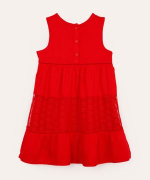 vestido midi infantil com recortes floral vermelho