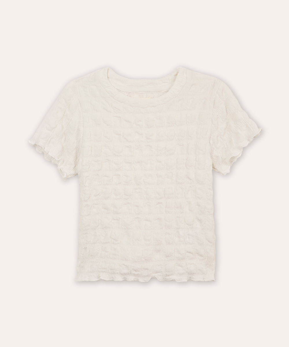 blusa infantil texturizada com frufru off white
