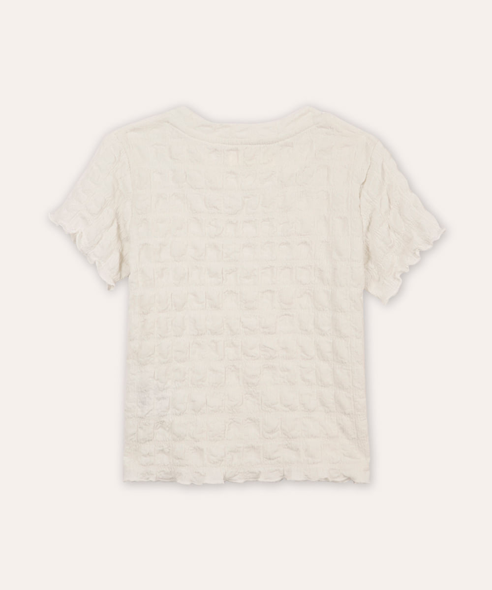 blusa infantil texturizada com frufru off white