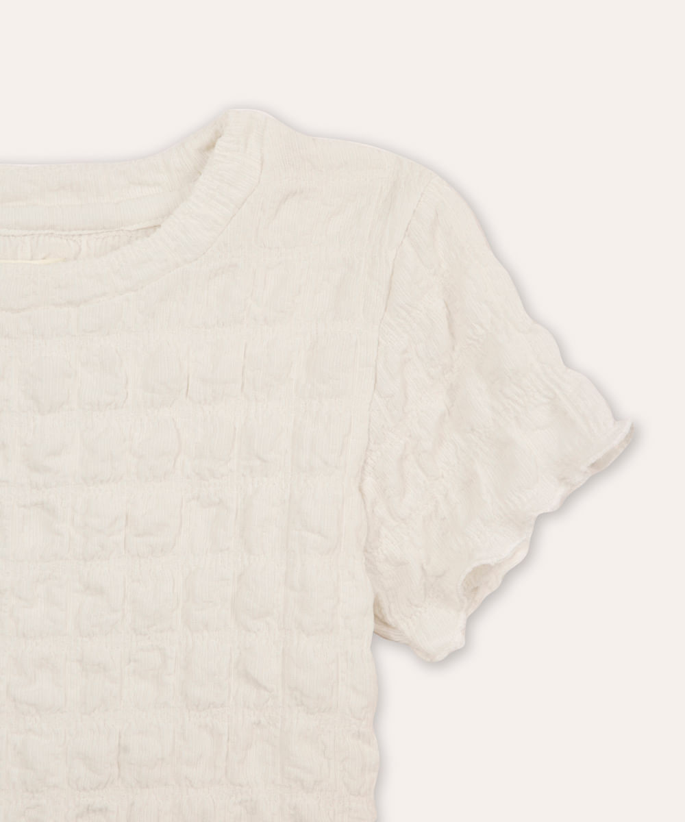 blusa infantil texturizada com frufru off white