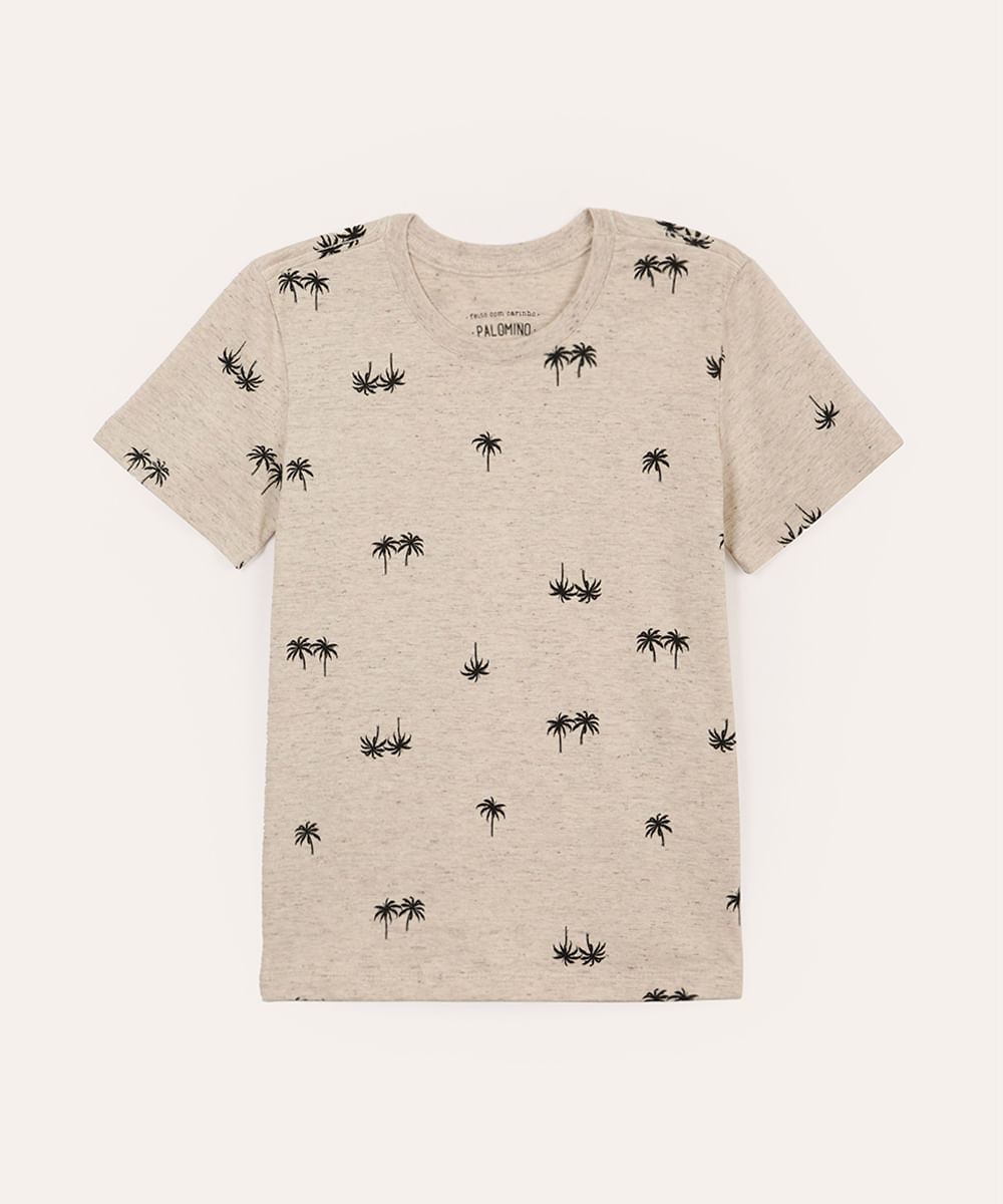 camiseta de algodão infantil coqueiros bege