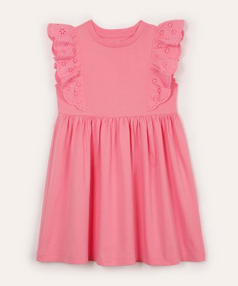 vestido curto infantil com laise floral rosa