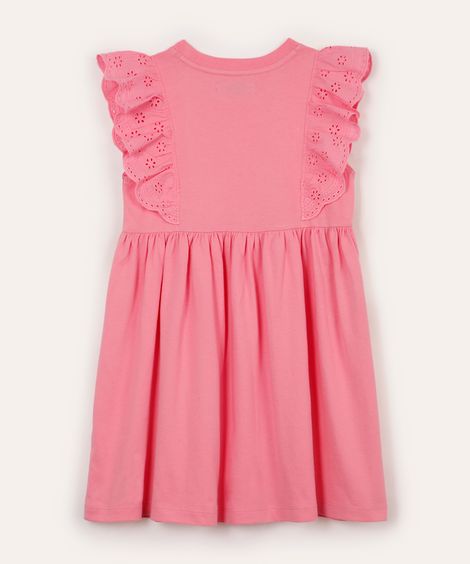 vestido curto infantil com laise floral rosa
