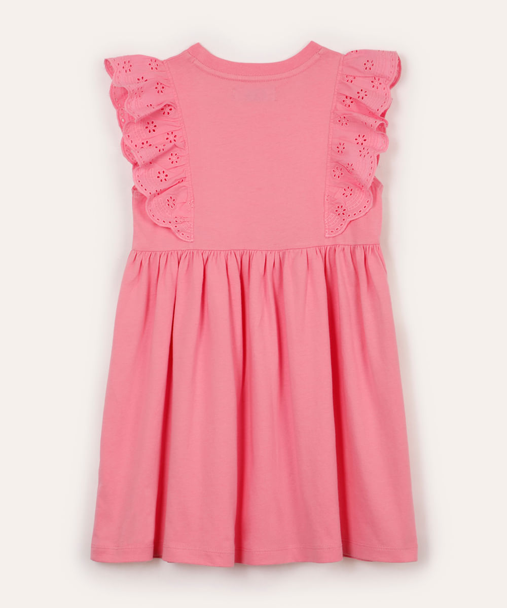 vestido curto infantil com laise floral rosa