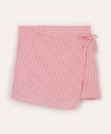 short saia infantil de algodão listrado vermelho