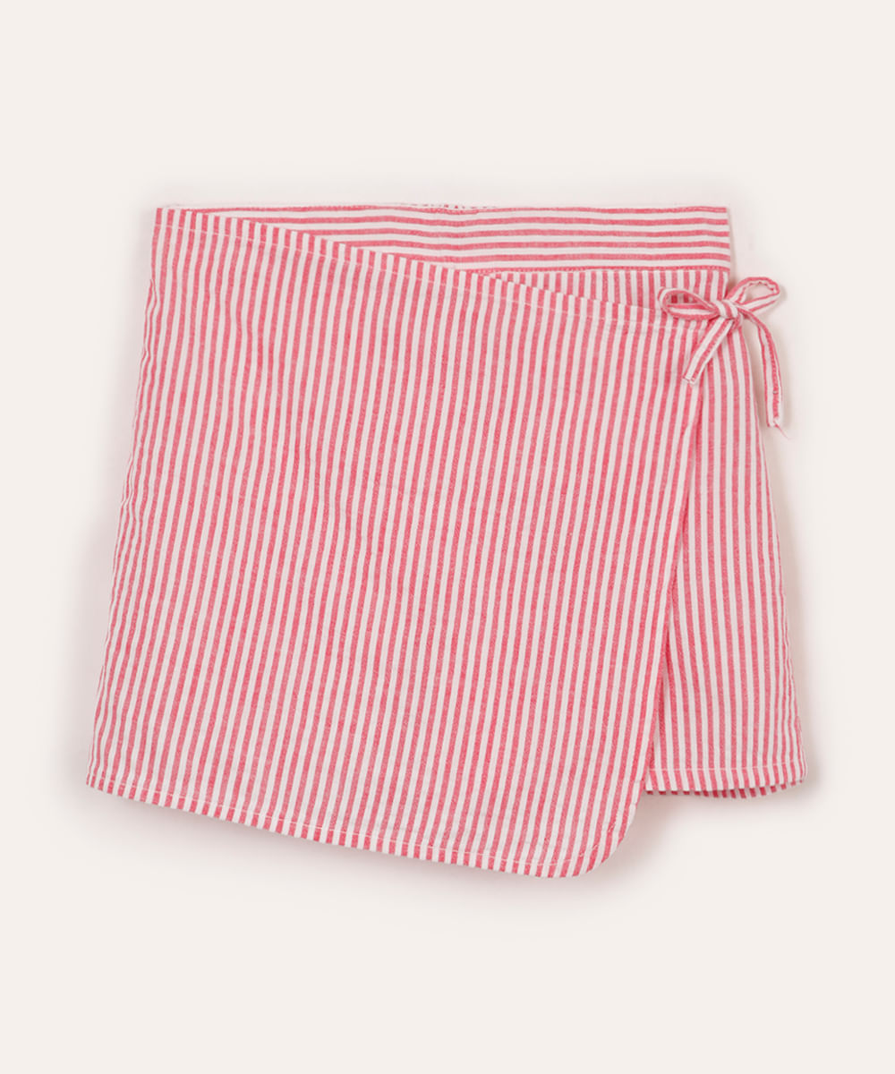 short saia infantil de algodão listrado vermelho