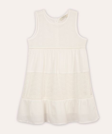 vestido midi infantil com recortes floral off white