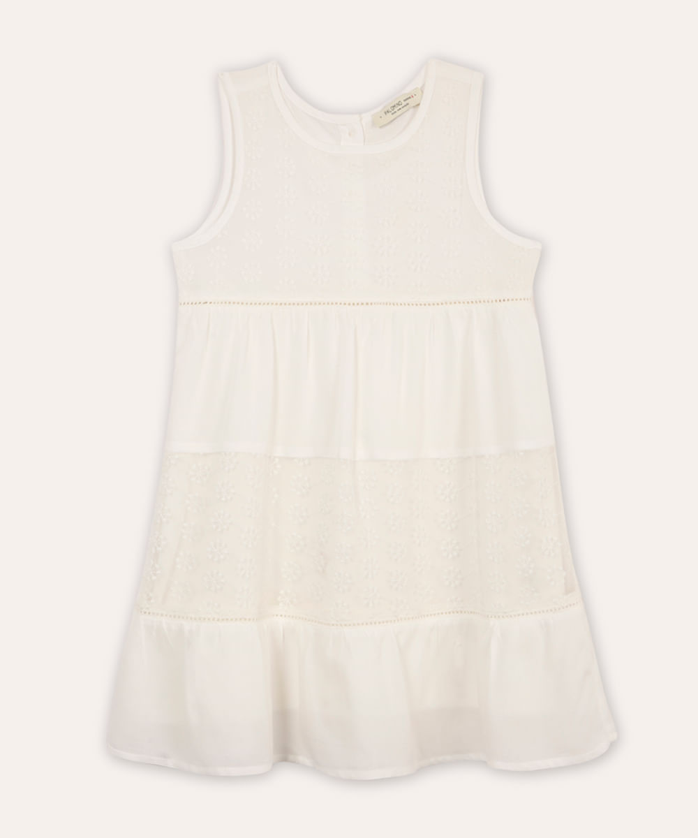 vestido midi infantil com recortes floral off white