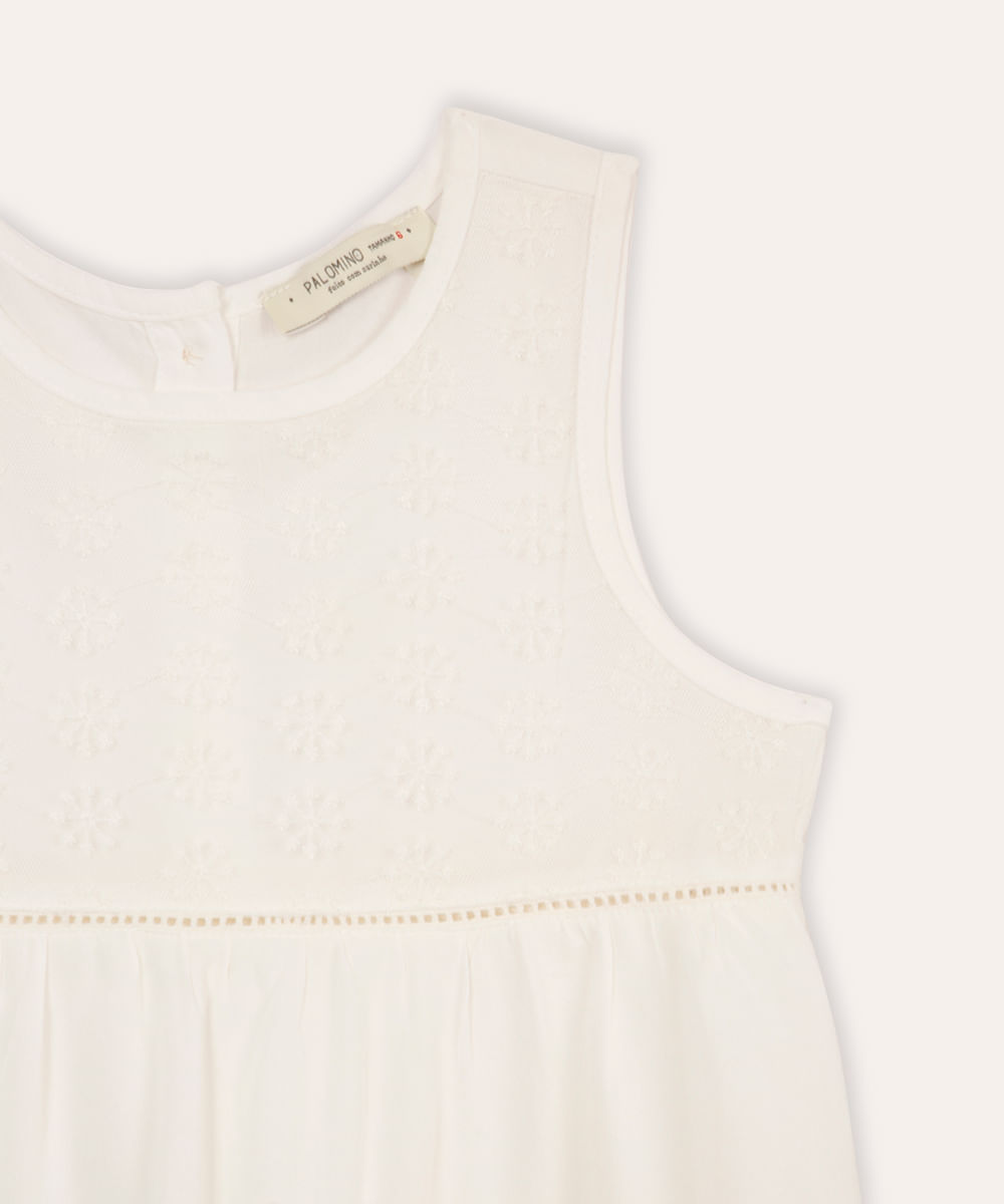 vestido midi infantil com recortes floral off white