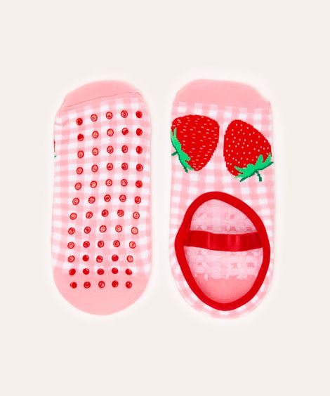 meia sapatinha xadrex morango rosa