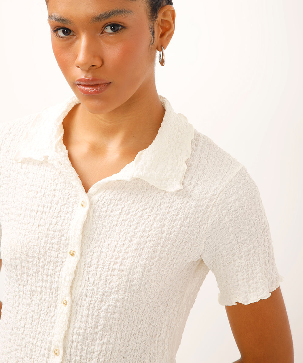camisa manga curta texturizada off white