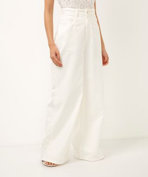 calça wide leg de sarja off white