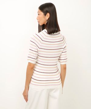 blusa de tricot texturizada listrada off white