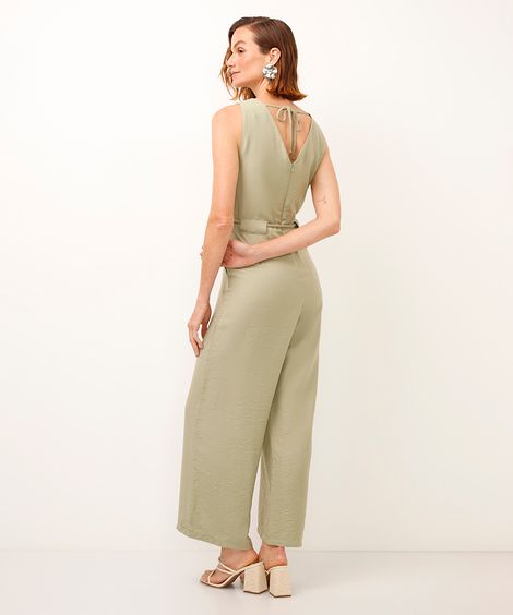 macacão de viscose com cinto texturizado verde