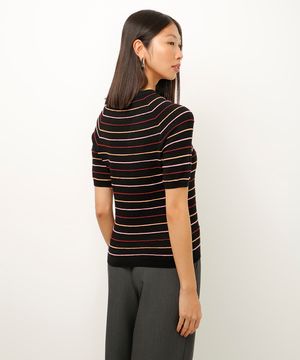 blusa de tricot texturizada listrada preta