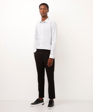 calça chino slim de alfaiataria masculina com elástico no cós preta