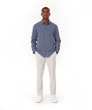 calça slim chino cós elástico stretch - cinza mescla claro