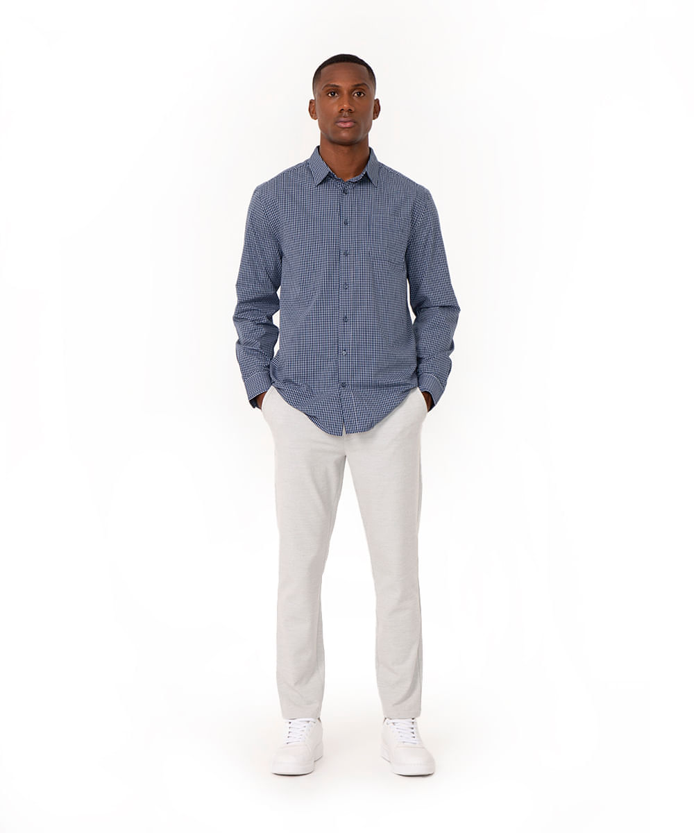 calça chino slim de alfaiataria masculina com elástico no cós cinza