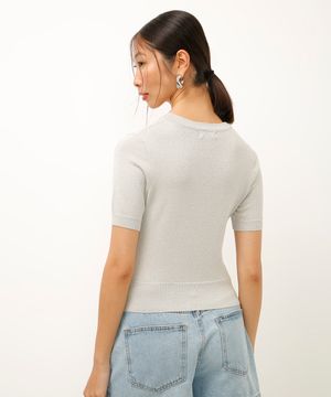 cropped de tricot com lurex prateado