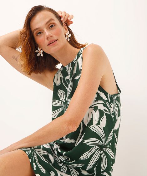 vestido curto de viscose floral verde