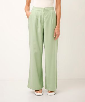 calça wide leg de viscose cintura alta com elástico verde