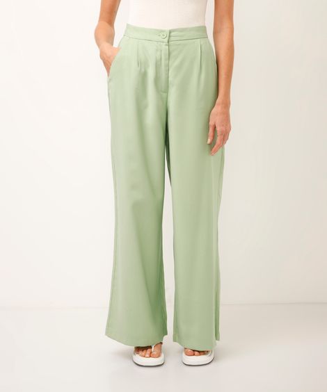 calça wide leg de viscose cintura alta com elástico - verde claro