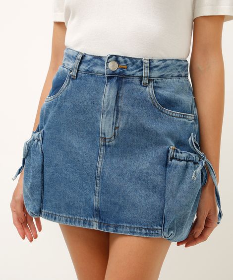 minissaia cargo jeans azul