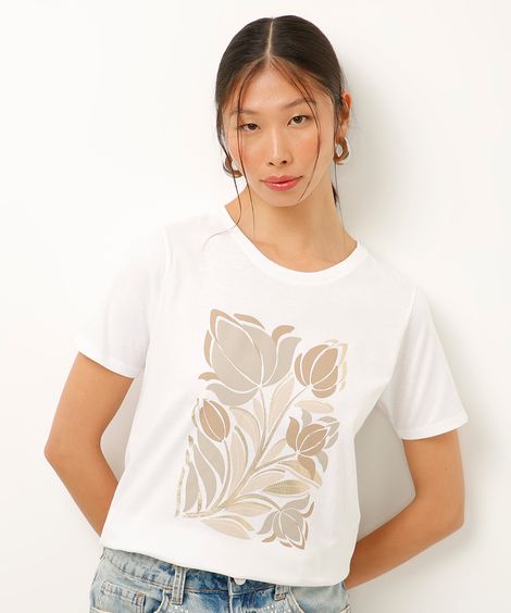 camiseta de algodão floral metalizada off white