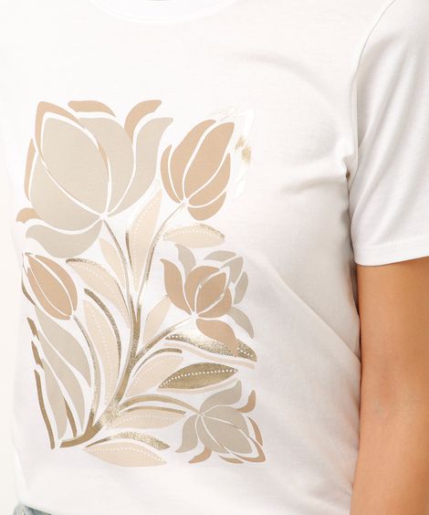 camiseta de algodão floral metalizada off white