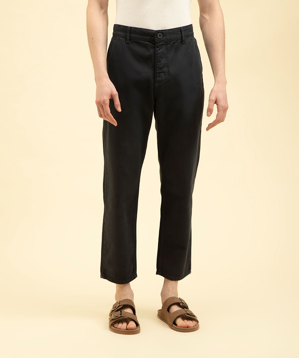 calça reta de sarja azul