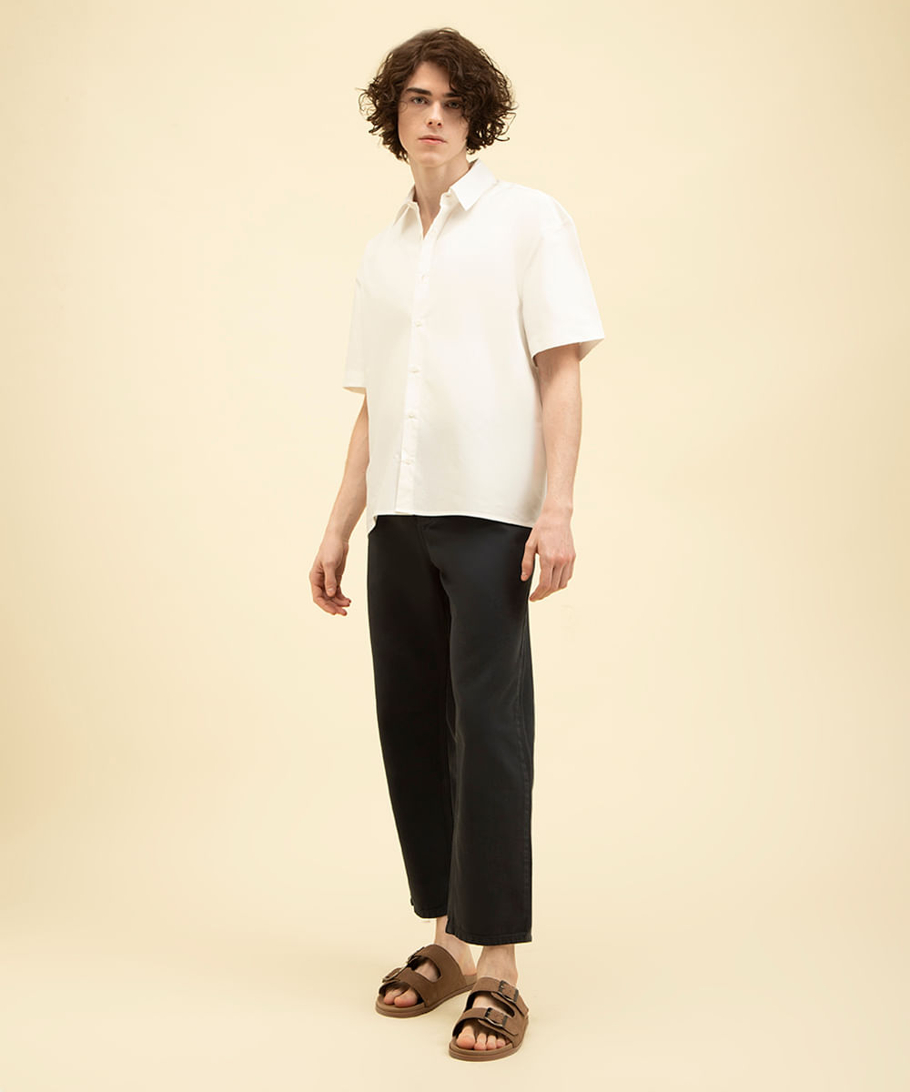 camisa de algodão manga curta off white