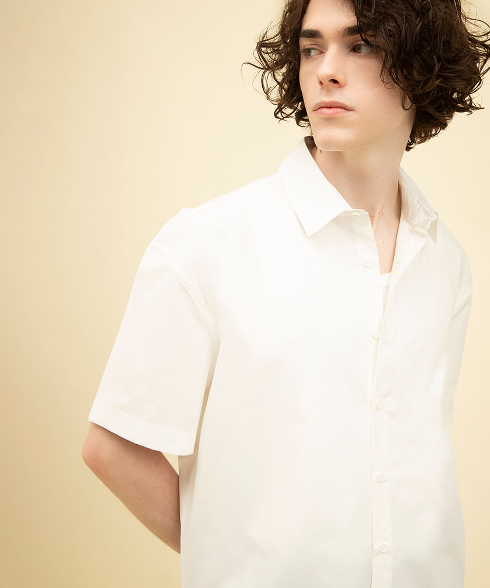 camisa de algodão manga curta off white